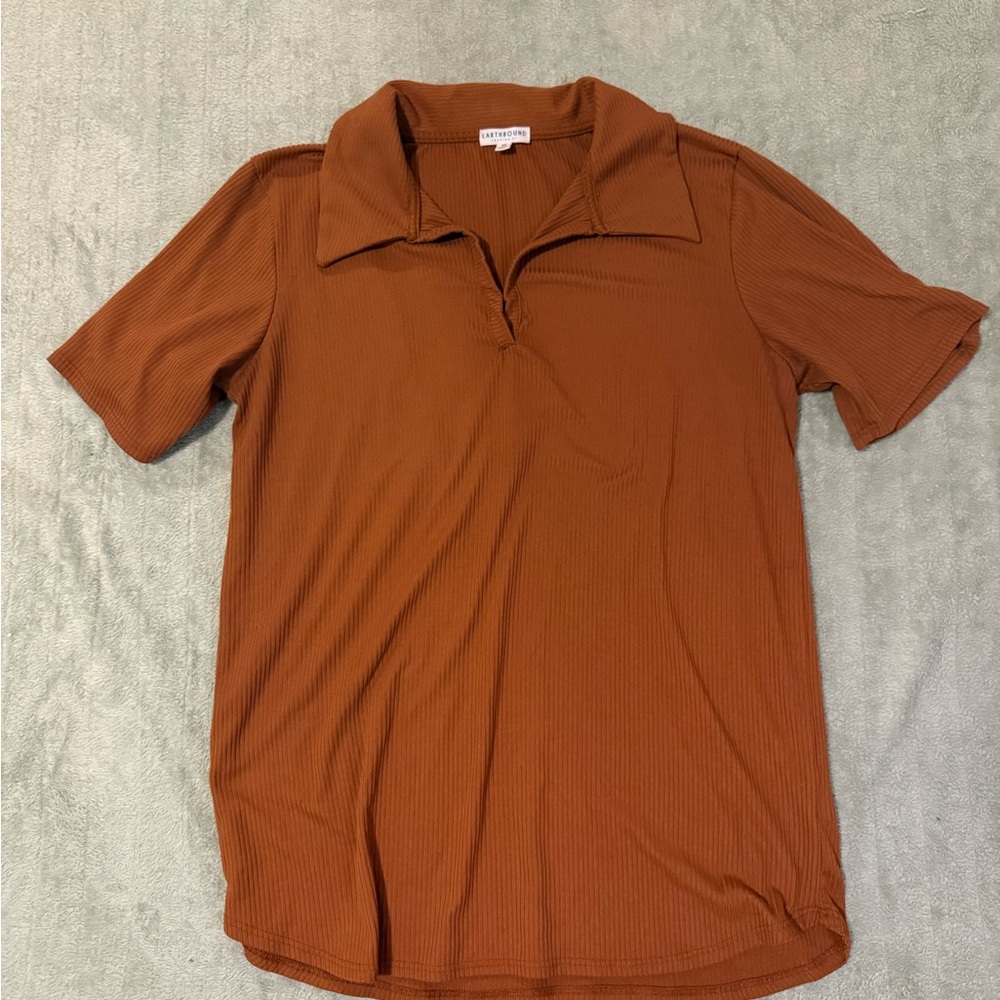 EARTHBOUND Brown Polo Shirt Casual Knit